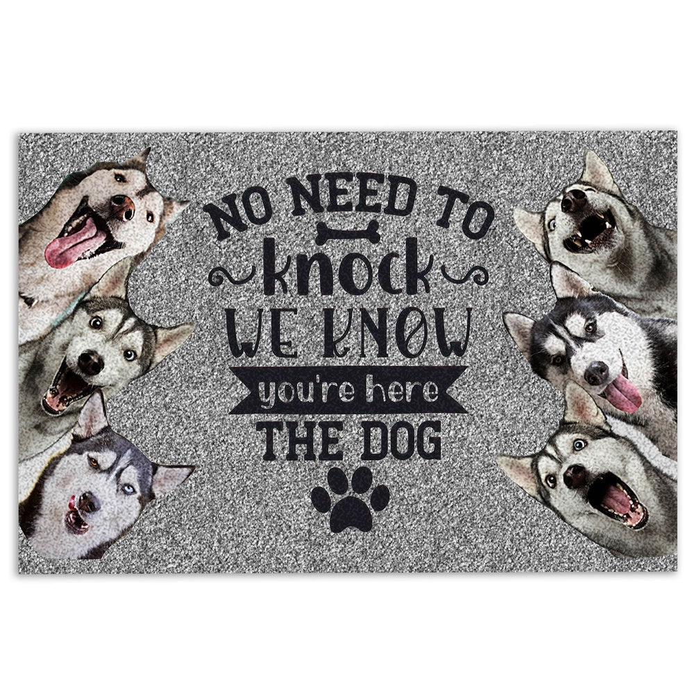 Husky Welcome Doormat, Siberian Husky Sibir Dog No need to knock we know you're here Welcome Doormat, Pets Home Decor Door Mat