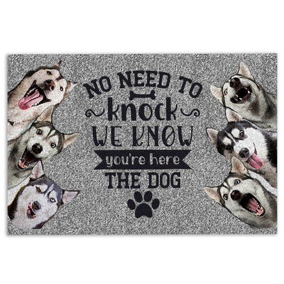 Husky Welcome Doormat, Siberian Husky Sibir Dog No need to knock we know you're here Welcome Doormat, Pets Home Decor Door Mat