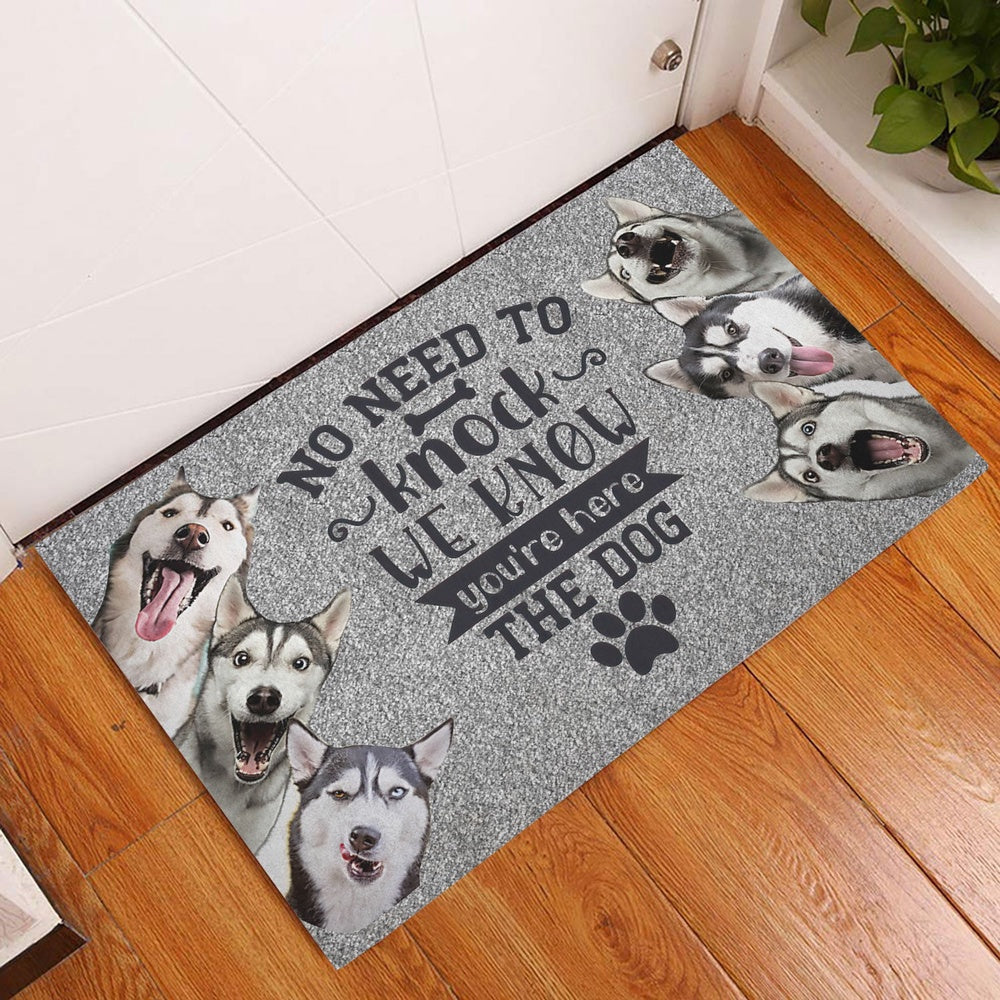 Husky Welcome Doormat, Siberian Husky Sibir Dog No need to knock we know you're here Welcome Doormat, Pets Home Decor Door Mat