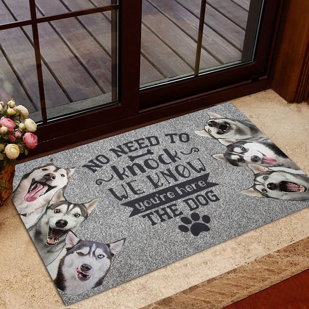 Husky Welcome Doormat, Siberian Husky Sibir Dog No need to knock we know you're here Welcome Doormat, Pets Home Decor Door Mat