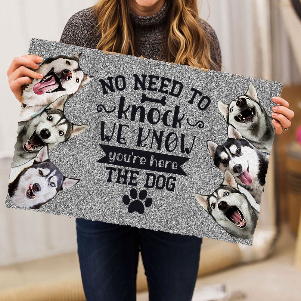 Husky Welcome Doormat, Siberian Husky Sibir Dog No need to knock we know you're here Welcome Doormat, Pets Home Decor Door Mat