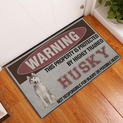 Husky Welcome Doormat, Warning This Property is Protected by a Highly Trained Husky Dog Welcome Doormat, Pets Home Decor Door Mat