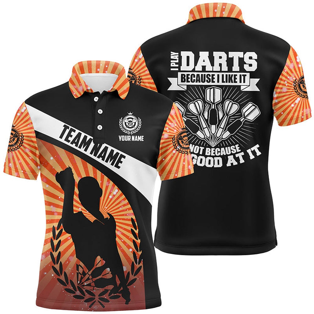 I Play Darts Because I Like It Orange Halo Mens Darts Polo Shirt Custom Dart Polo For Men, Darts Team Polo Shirt