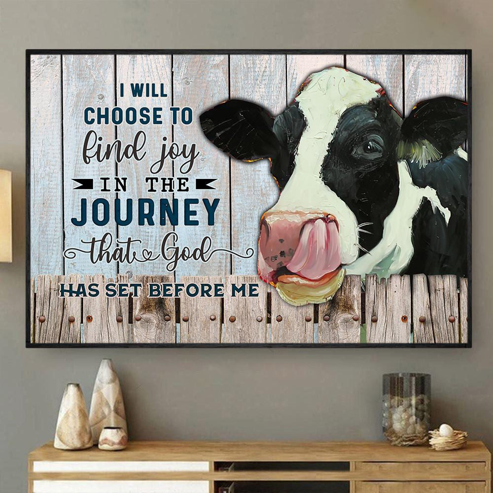 I Will Choose To Find Joy In The Journey, Cow Canvas Wall Art, Farmhouse Canvas, Farm Gift, Farm Home Decor