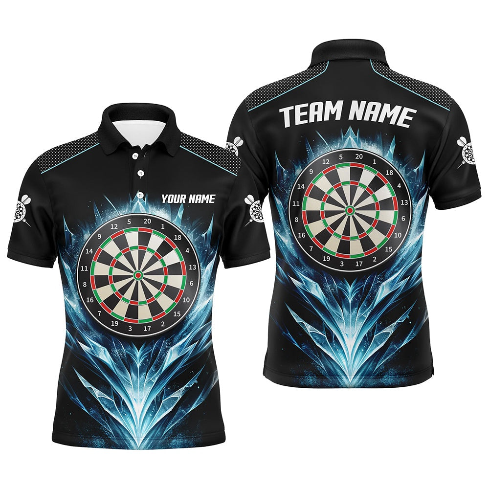 Icy Blue Black Dartboard Mens Darts Polo Shirt Custom Darts Shirt For Men Dart Polo, Darts Team Polo Shirt