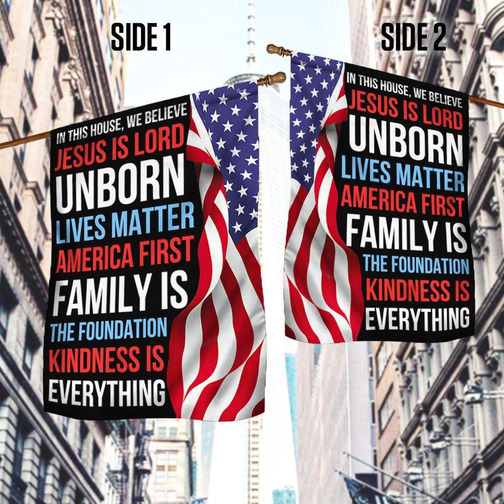 In This House, We Believe Jesus Is Lord American Patriot Flag, Christmas Outdoor Decor Decoration