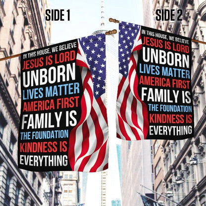 In This House, We Believe Jesus Is Lord American Patriot Flag, Christmas Outdoor Decor Decoration