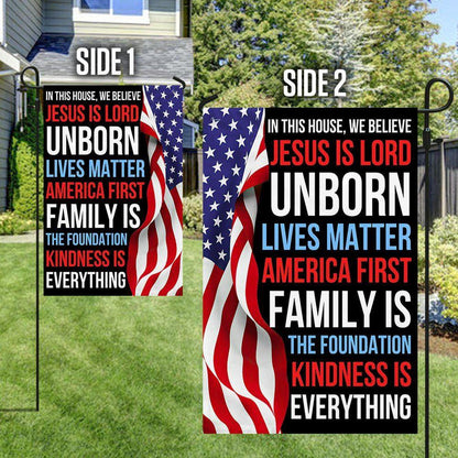 In This House, We Believe Jesus Is Lord American Patriot Flag, Christmas Outdoor Decor Decoration