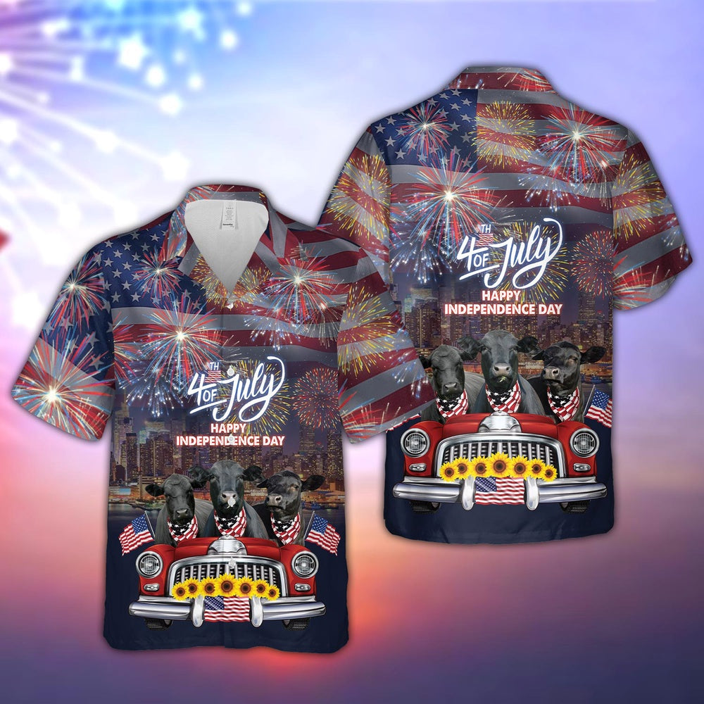 Independence Day Black Angus Cattle Hawaiian Shirt, Farm Hawaiian Shirt, Farmer Hawaii