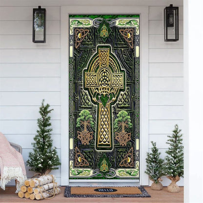 Irish Celtic Cross Happy Saint Patrick's Day Door Cover, Patricks Day Home Door, Patrick Day Home Decor