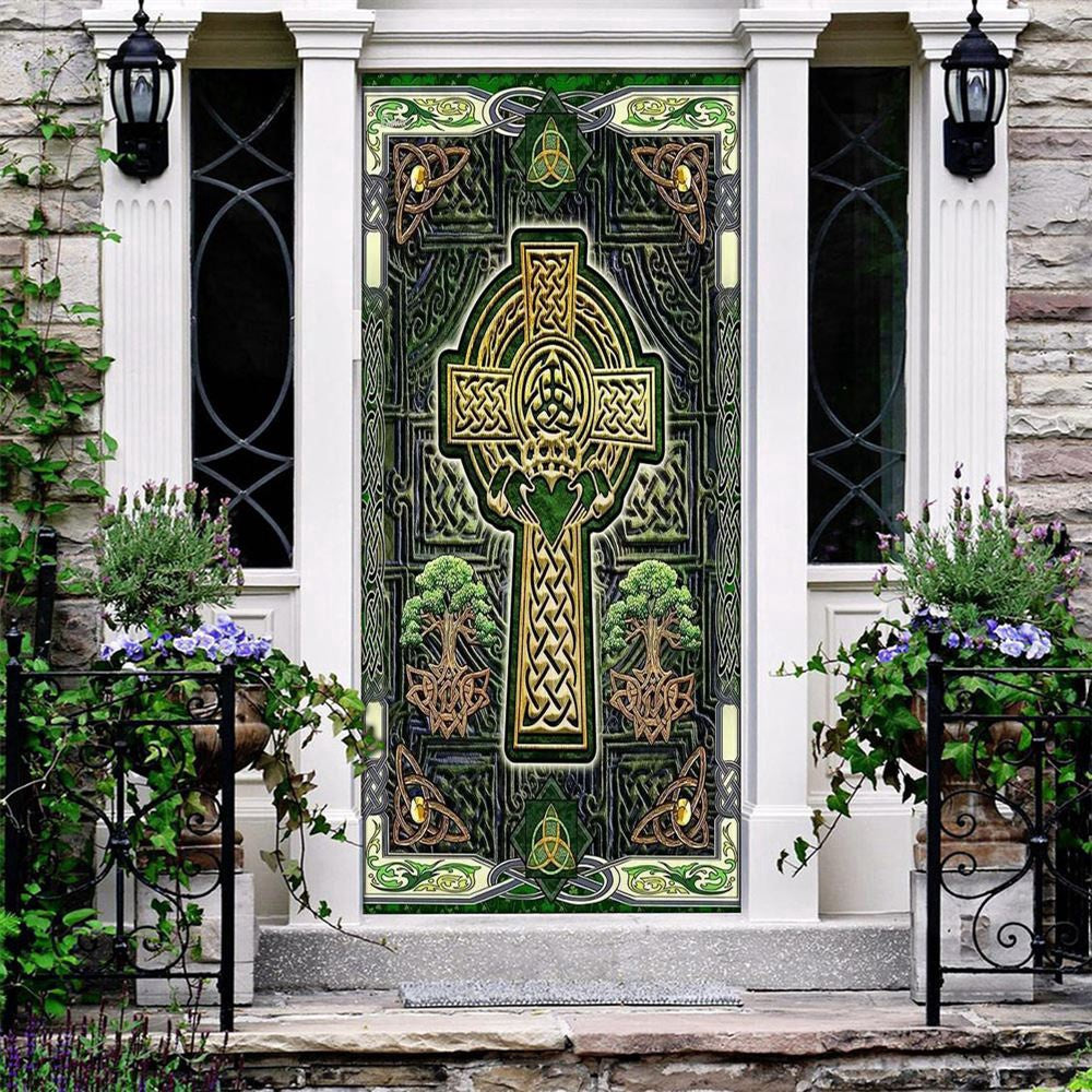 Irish Celtic Cross Happy Saint Patrick's Day Door Cover, Patricks Day Home Door, Patrick Day Home Decor