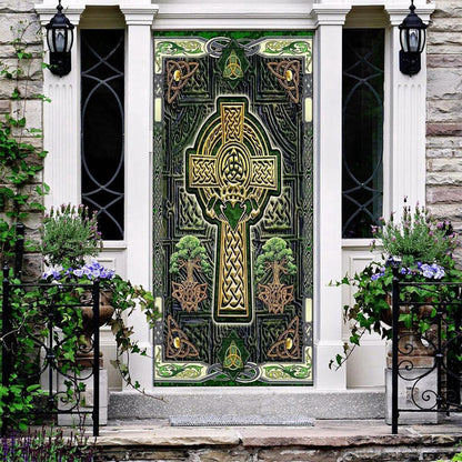 Irish Celtic Cross Happy Saint Patrick's Day Door Cover, Patricks Day Home Door, Patrick Day Home Decor