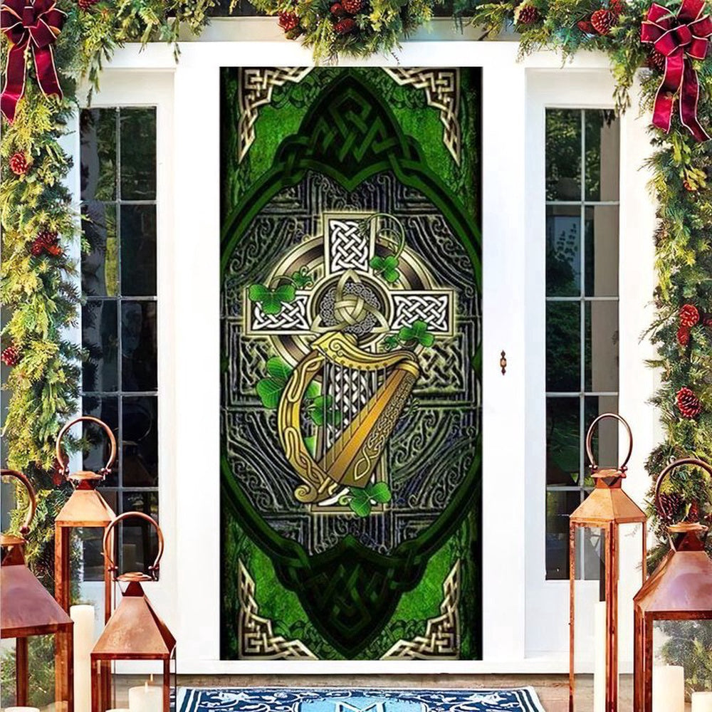 Irish Celtic Cross With Shamrock Door Cover Irish Symbol Cross, Christmas Gift Decor