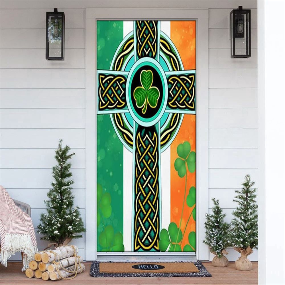 Irish Celtic Knot Cross Door Cover, Patricks Day Home Door, Patrick Day Home Decor