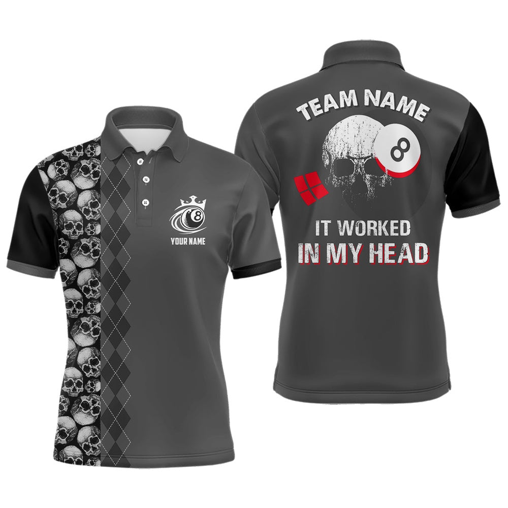 It Worked In My Head Custom 3D Printing Pool Ball Polo Shirts, Best Billiards Gift Idea, Billiard Team Polo Shirts
