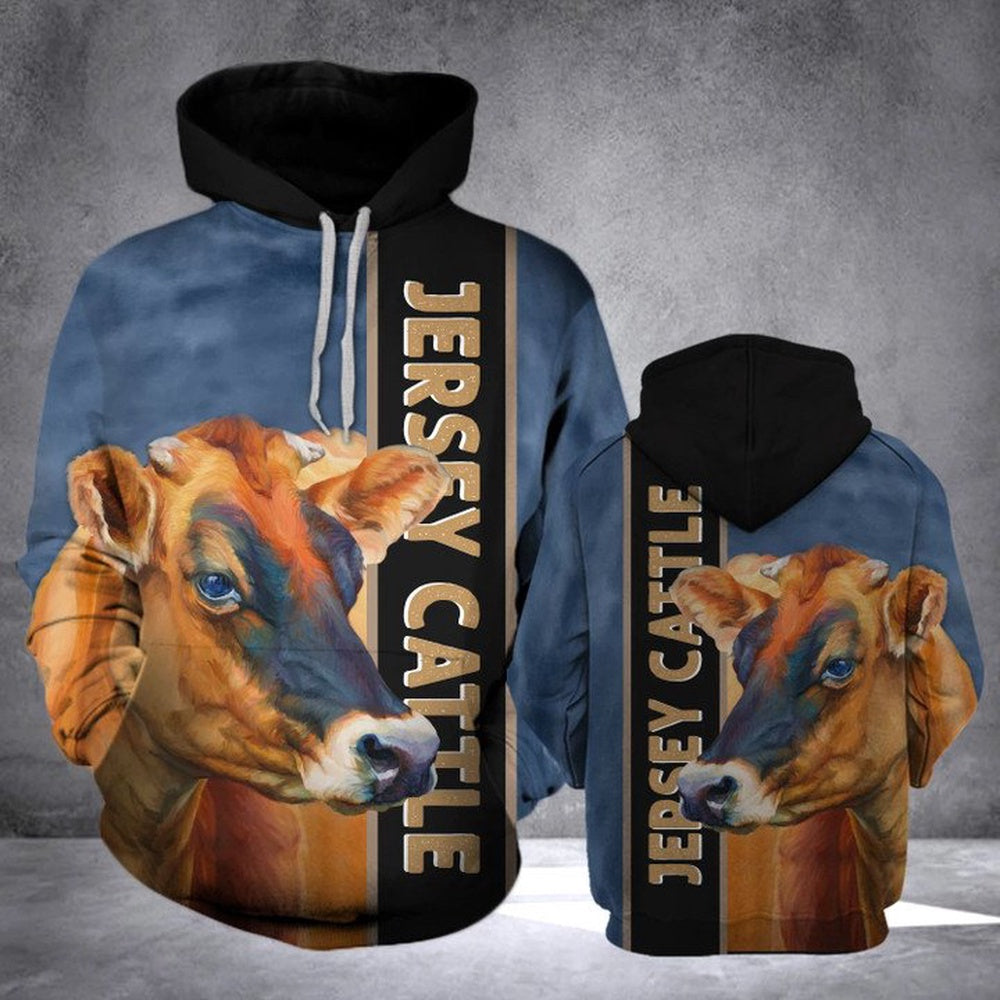 JERSEY CATTLE OIL PAINT All Over Printed Hoodie, Farmer Hoodie, Farm Themed Shirts, Farm Tee Shirts