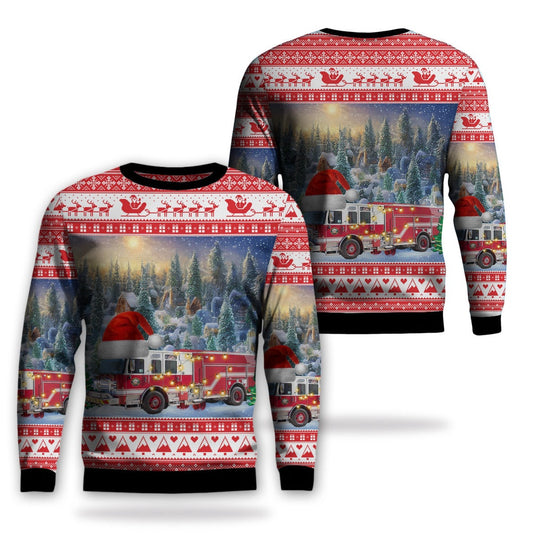 Jackson Hole, Wyoming, Jackson Hole FireEMS Christmas AOP Ugly Sweater, Christmas Ugly Sweater, Sweater Xmas, Ugly Sweater