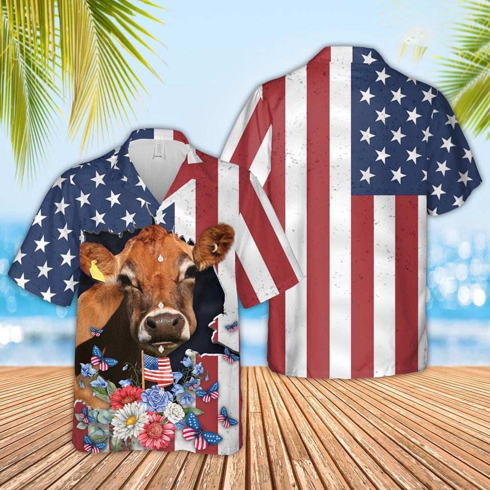 Jersey 4th of July Hawaiian Shirt, Farm Hawaiian Shirt, Farmer Hawaii