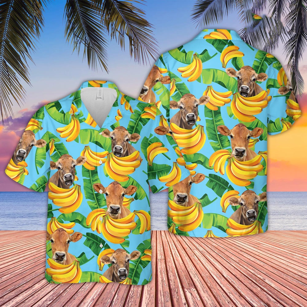 Jersey Banana Pattern Hawaiian Shirt, Farm Hawaiian Shirt, Farmer Hawaii