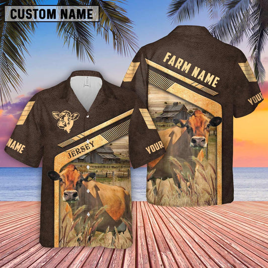 Jersey Brown Pattern Customized Name Hawaiian Shirt, Farm Hawaiian Shirt, Farmer Hawaii