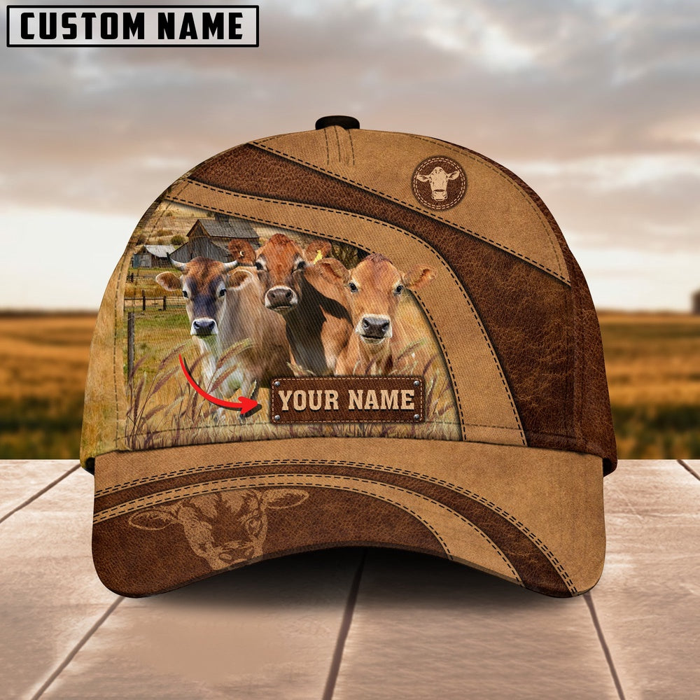 Jersey Cattle Customized Name Brown Cap, Farmer Cap, Cap For Farmers, Best Farm Hat, Farm Use Hat