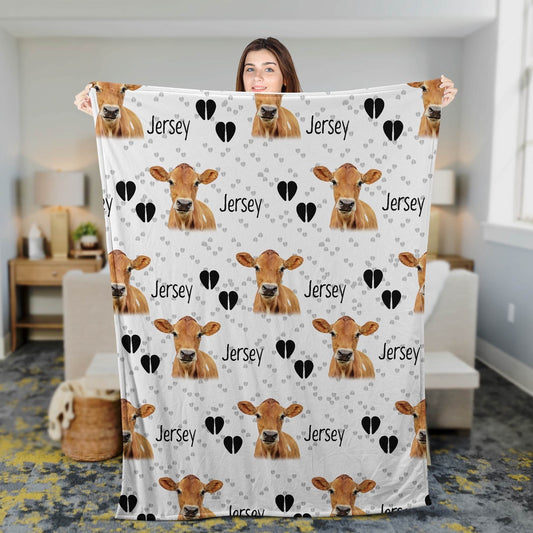 Jersey Cattle Happy Pattern Blanket, Farm Blanket, Farm Animal Blanket