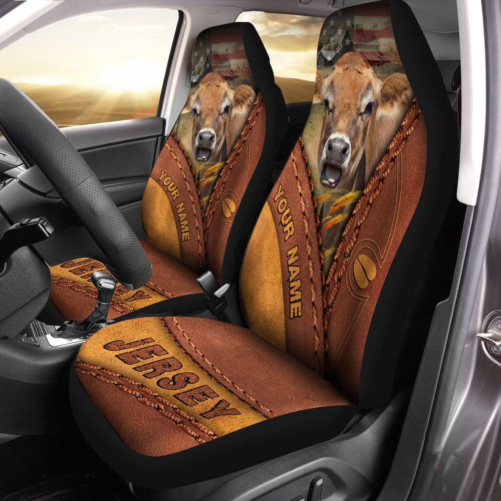 Jersey Cattle Leather Pattern Customized Name Car Seat Cover, Car Seat Cover, Farm Car Seat Cover, Pet Seat Covers