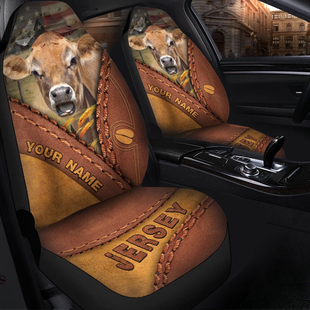 Jersey Cattle Leather Pattern Customized Name Car Seat Cover, Car Seat Cover, Farm Car Seat Cover, Pet Seat Covers