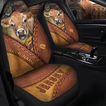 Jersey Cattle Leather Pattern Customized Name Car Seat Cover, Car Seat Cover, Farm Car Seat Cover, Pet Seat Covers