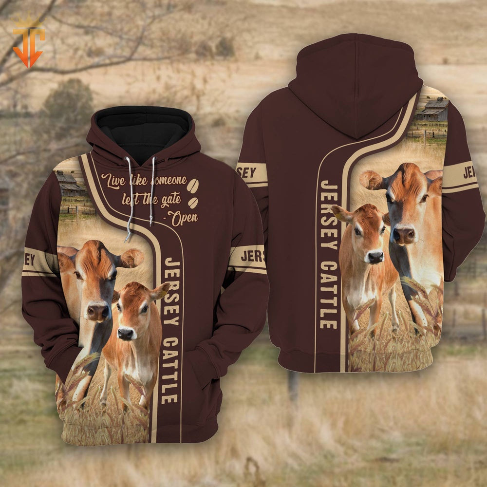 Jersey Cattle Live Like Someone left the gate open Shirts, Farmer Hoodie, Farm Themed Shirts, Farm Tee Shirts