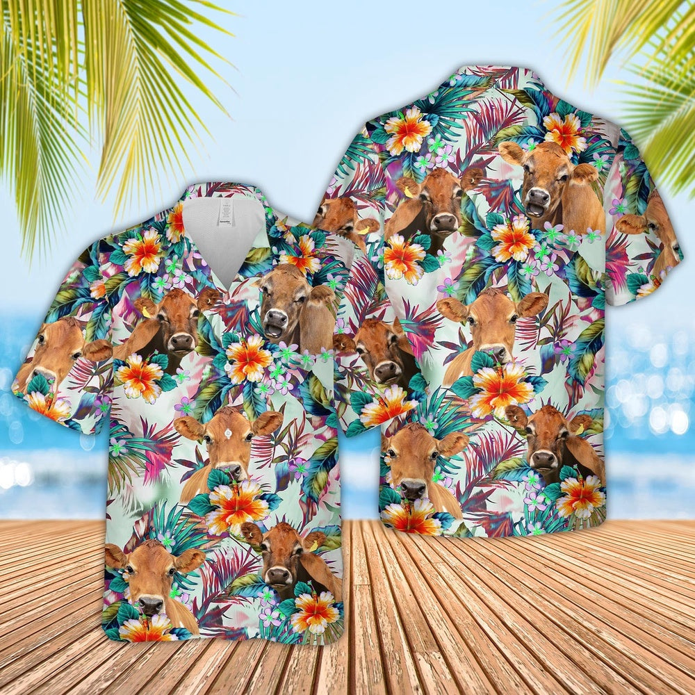 Jersey Colorful Leaf Pattern Hawaiian Shirt, Farm Hawaiian Shirt, Farmer Hawaii