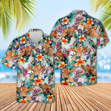 Jersey Colorful Leaf Pattern Hawaiian Shirt, Farm Hawaiian Shirt, Farmer Hawaii