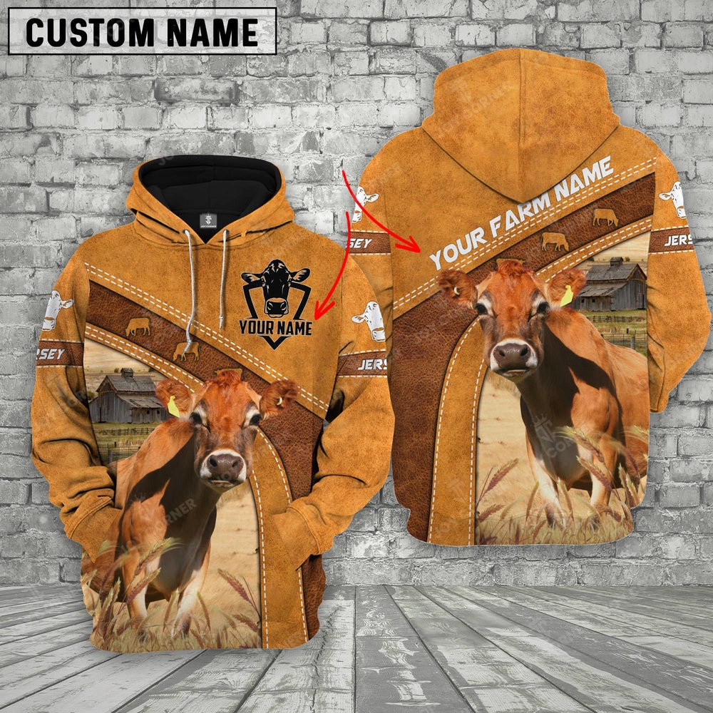 Jersey Cow No Horns Custom Name Printed Cattle 3D Hoodie, Farmer Hoodie, Custom Farm Shirts, Farmer T Shirt