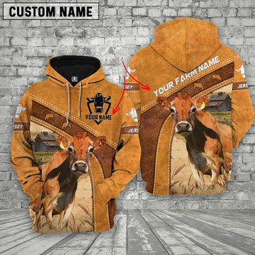 Jersey Cow No Horns Custom Name Printed Cattle 3D Hoodie, Farmer Hoodie, Custom Farm Shirts, Farmer T Shirt