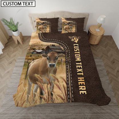 Jersey Custom Text Leather Pattern Bedding Set, Farm Bedding Set, Farmhouse Bedding Set
