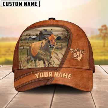 Jersey Customized Name Brown Leather Pattern Cap, Farmer Cap, Cap For Farmers, Best Farm Hat, Farm Use Hat