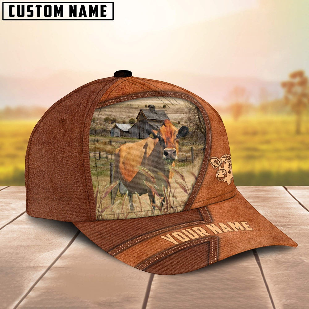 Jersey Customized Name Brown Leather Pattern Cap, Farmer Cap, Cap For Farmers, Best Farm Hat, Farm Use Hat