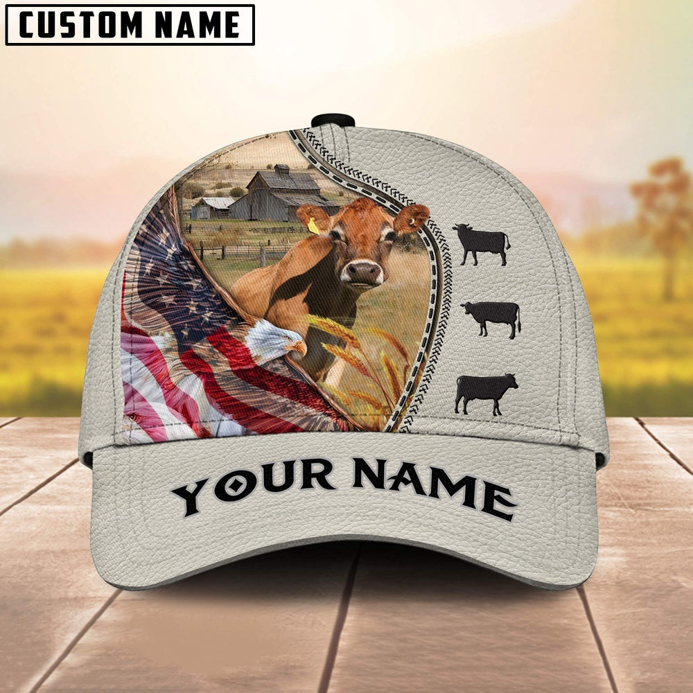 Jersey Eagle US Flag Leather Pattern Customized 3D Cap, Farmer Cap, Cap For Farmers, Best Farm Hat, Farm Use Hat