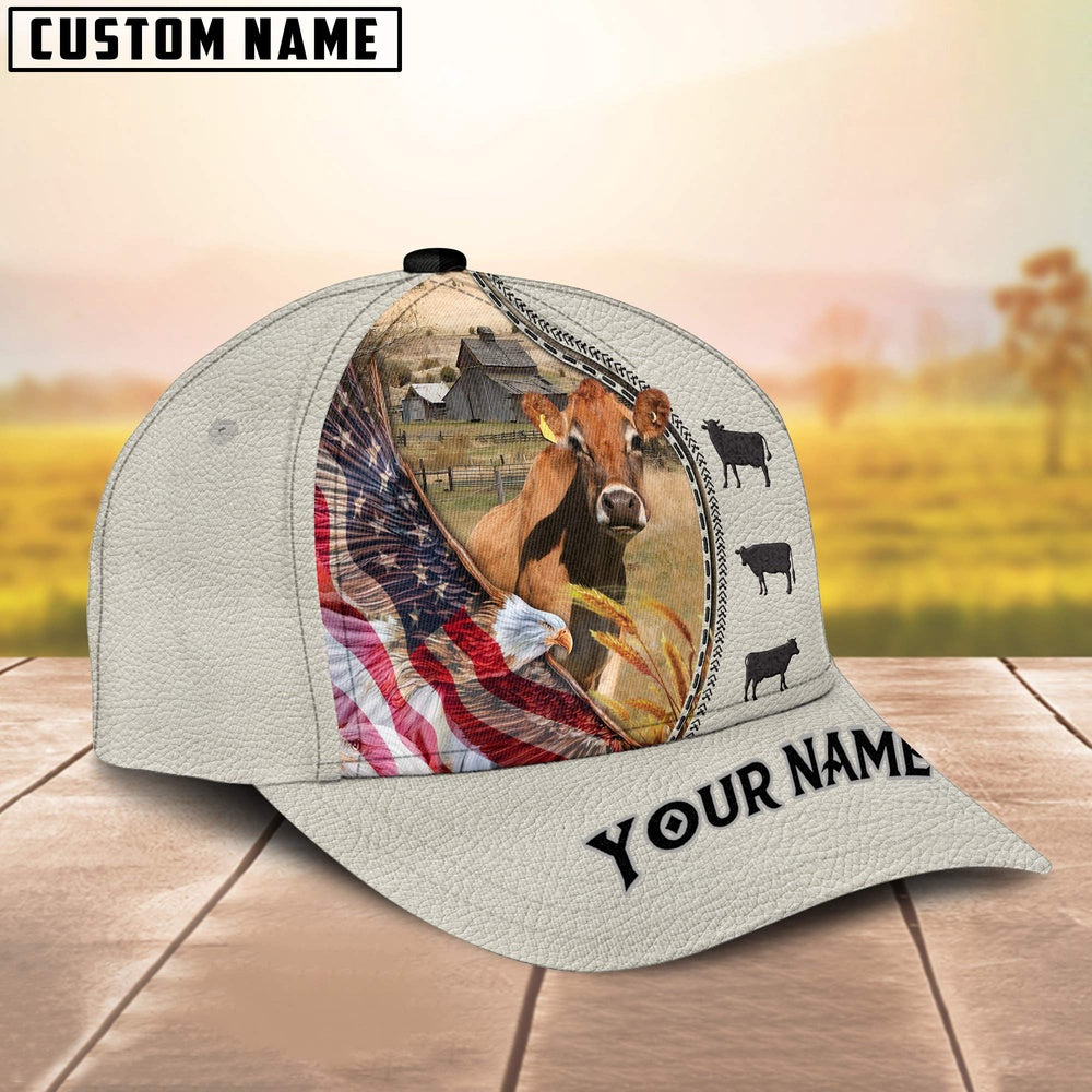 Jersey Eagle US Flag Leather Pattern Customized 3D Cap, Farmer Cap, Cap For Farmers, Best Farm Hat, Farm Use Hat