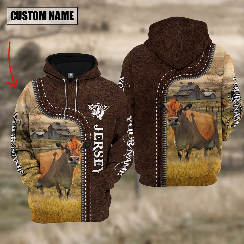 Jersey Farming Leather Pattern Personalized 3D Hoodie, Farmer Hoodie, Custom Farm Shirts, Farmer T Shirt