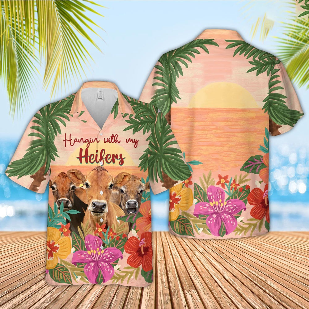 Jersey Hangin with my Heifers Hawaiian Shirt, Farm Hawaiian Shirt, Farmer Hawaii