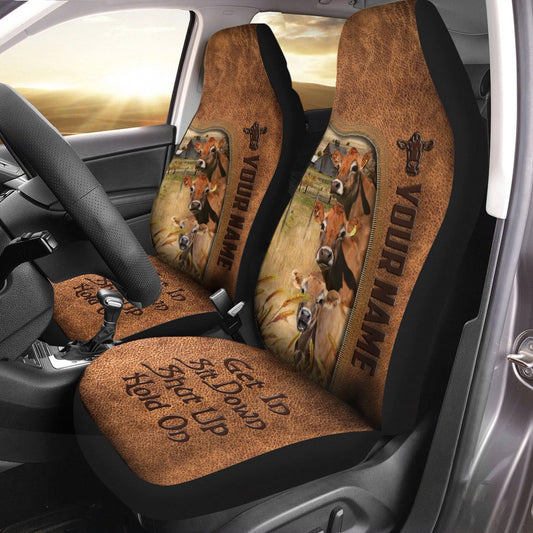 Jersey Happiness Personalized Name Leather Pattern Car Seat Cover, Car Seat Cover, Farm Car Seat Cover, Pet Seat Covers