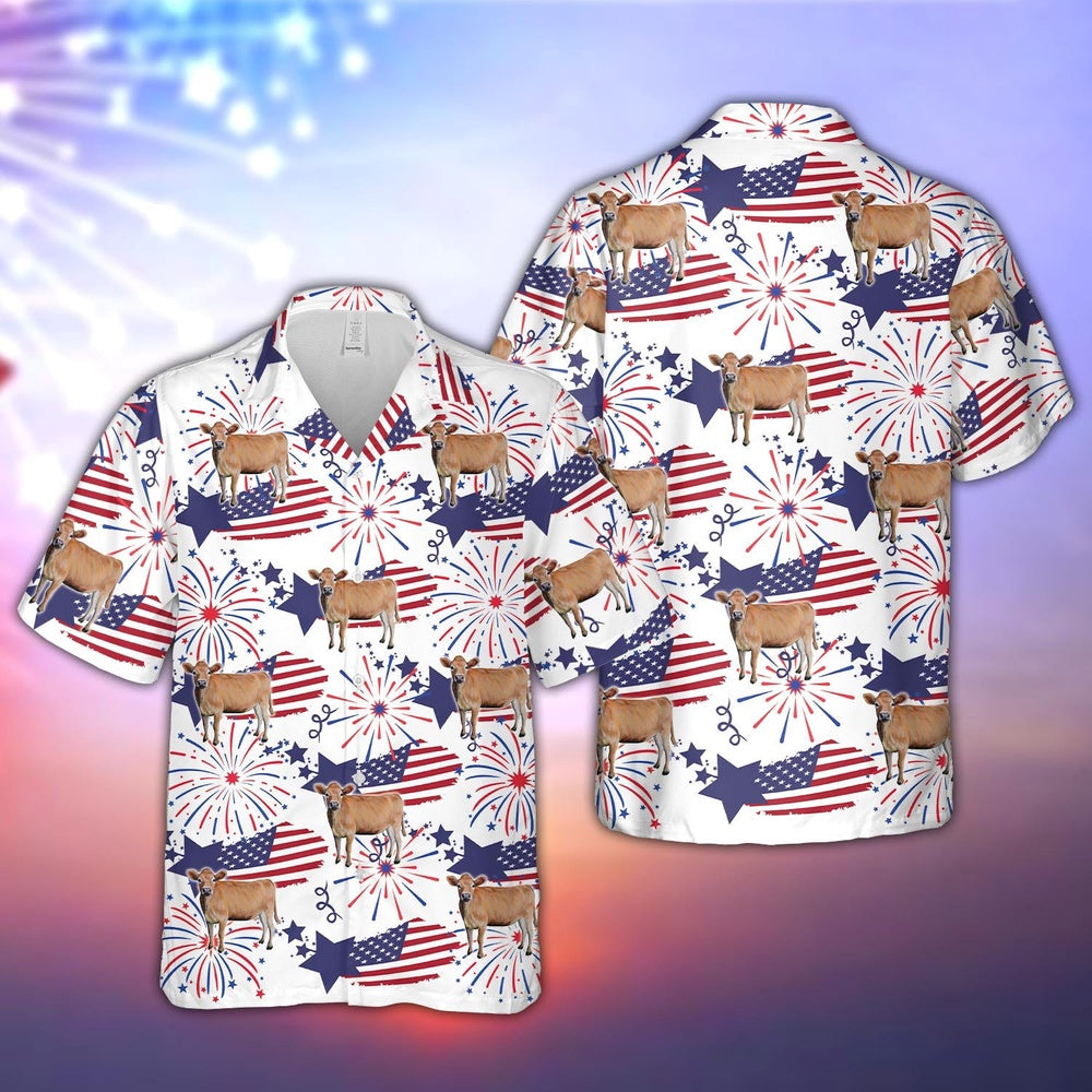 Jersey Happy Firework Flag Hawaiian Shirt, Farm Hawaiian Shirt, Farmer Hawaii
