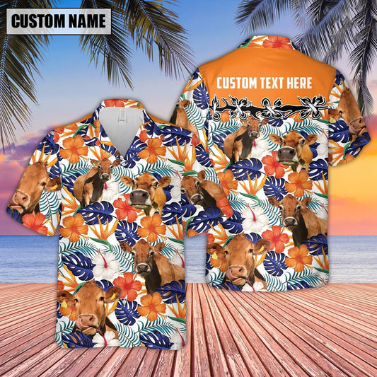Jersey Hibiscus Blue Floral Custom Name Hawaiian Shirt, Farm Hawaiian Shirt, Farmer Hawaii