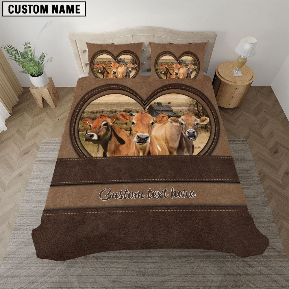 Jersey In Heart Custom Name Bedding Set, Farm Bedding Set, Farmhouse Bedding Set