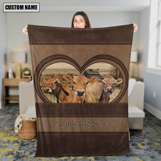 Jersey In Heart Personalized Name Blanket, Farm Blanket, Farm Animal Blanket