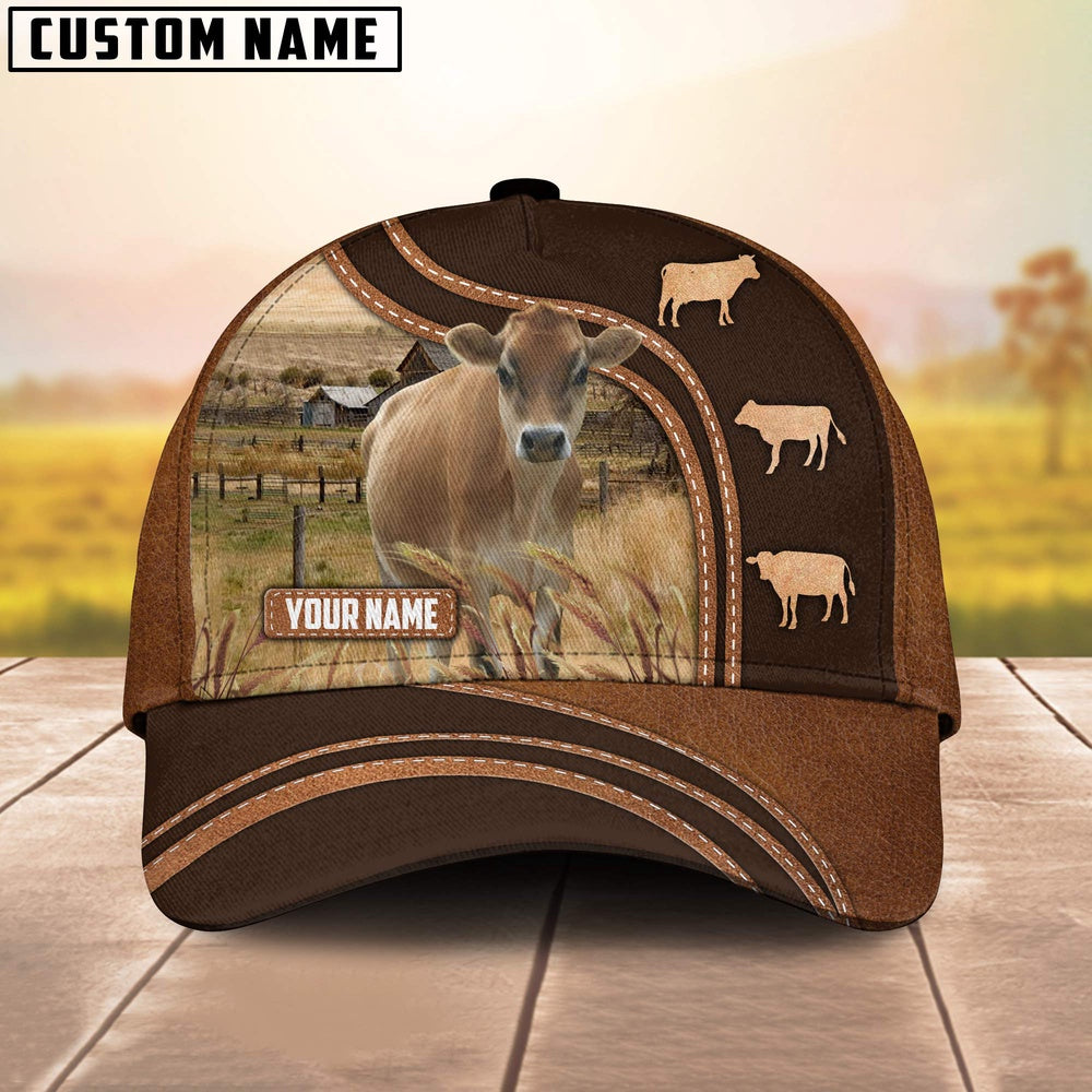 Jersey Leather Brown Pattern Customized Name Cap, Farmer Cap, Cap For Farmers, Best Farm Hat, Farm Use Hat