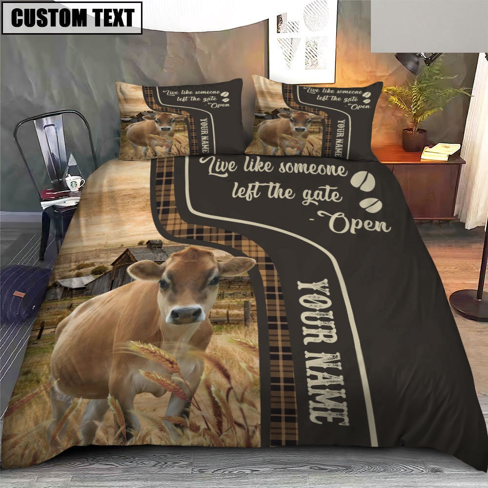 Jersey Like Someone Left The Gate Open Customized Name Bedding Set, Farm Bedding Set, Farmhouse Bedding Set