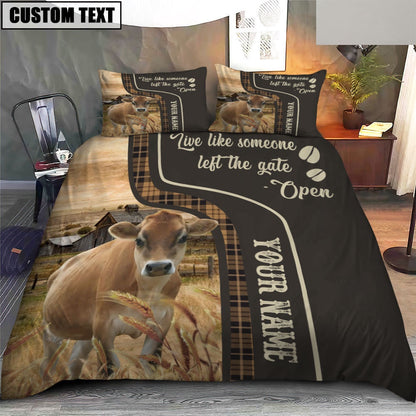 Jersey Like Someone Left The Gate Open Customized Name Bedding Set, Farm Bedding Set, Farmhouse Bedding Set