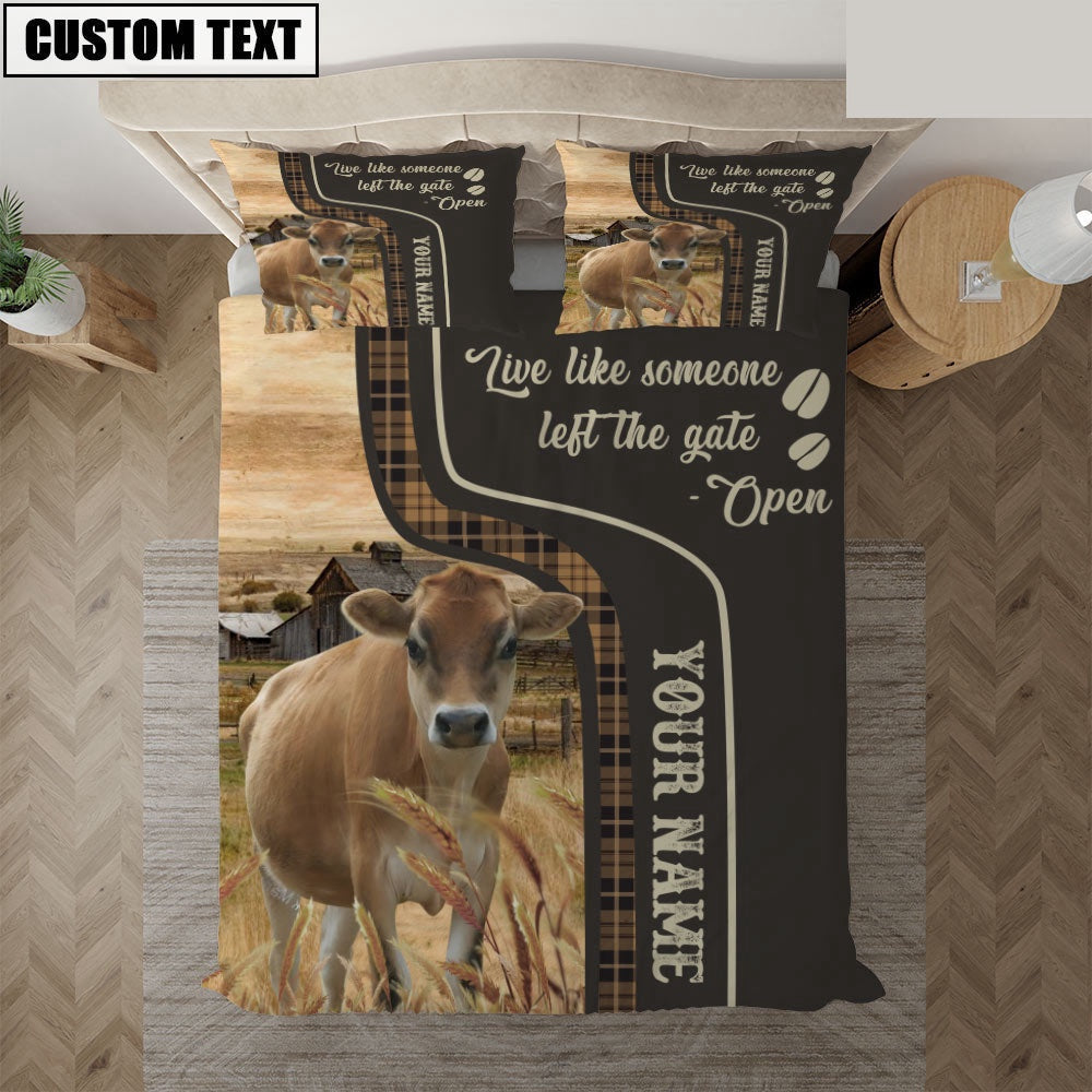 Jersey Like Someone Left The Gate Open Customized Name Bedding Set, Farm Bedding Set, Farmhouse Bedding Set